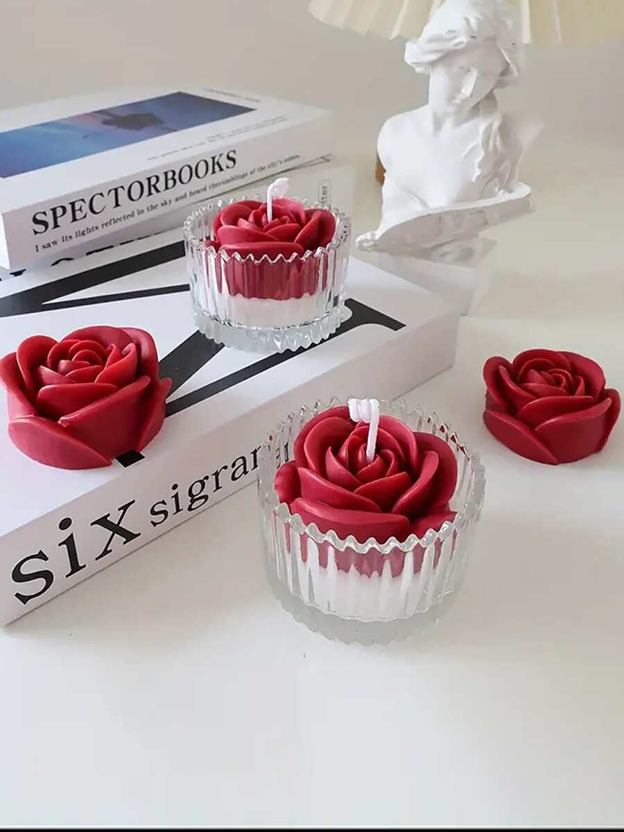 1 件玫瑰硅胶模具，手工蜡烛 DIY 制作模具，蜡烛制作硅胶模具，花模，香薰石膏制作模具