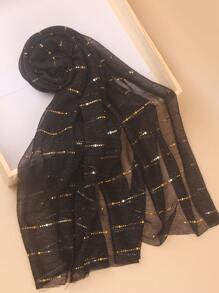 女士亮片蕾丝网纱闪亮奢华头巾围巾日常围巾披肩派对配饰女士秋冬