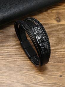 Hombres Pulsera con diseño de tachuela con diseño trenzado - Negro - Ver 2