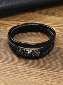 Hombres Pulsera con diseño de tachuela con diseño trenzado - Negro - Ver 3