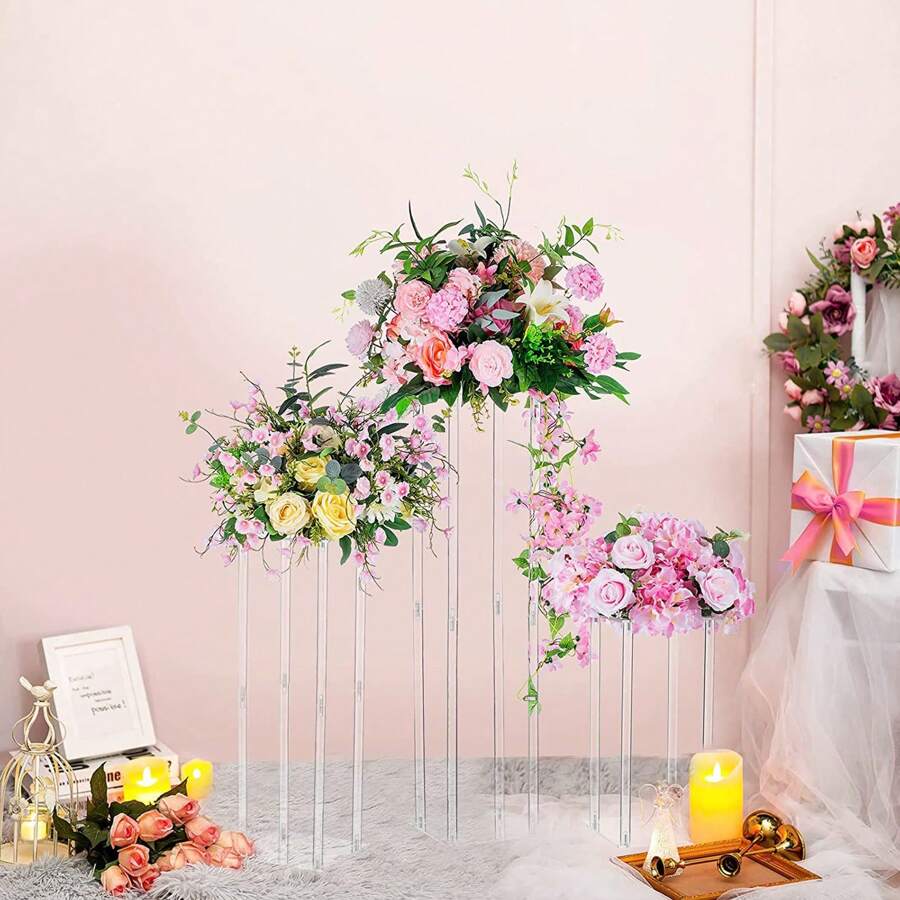 1 Mini Acrylic Flower Basket Wedding Centerpieces, Clear Flower Stand