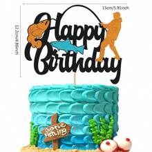 1 Packung "Gone Fishing"-Kuchendekoration "Happy Birthday", Fischer-Kuchenaufsatz, Fischer-Themen-Dekoration für Gone Fishing-Party-Zubehör, Dekoration, Weihnachten