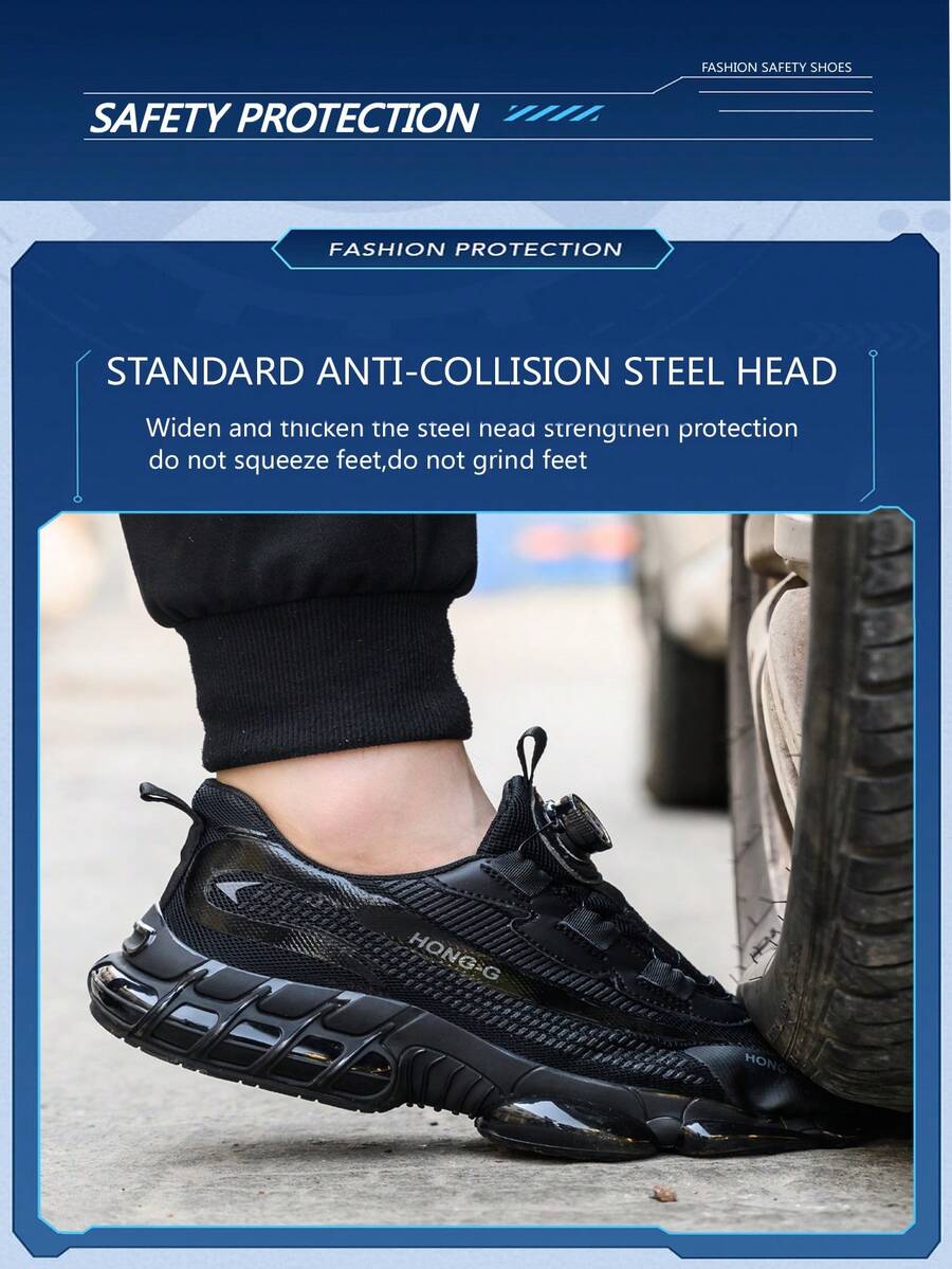 Men's Safety Shoes, Rotary Straps Worksite Boots With Steel Toe