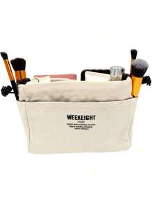 1pc Canvas Tote Bag Organizer Insert, Durable Purse Wallet Pouch Organizer, Multi-Pocket Cosmetic Storage Bag (2 Sizes) - Beige - View 1