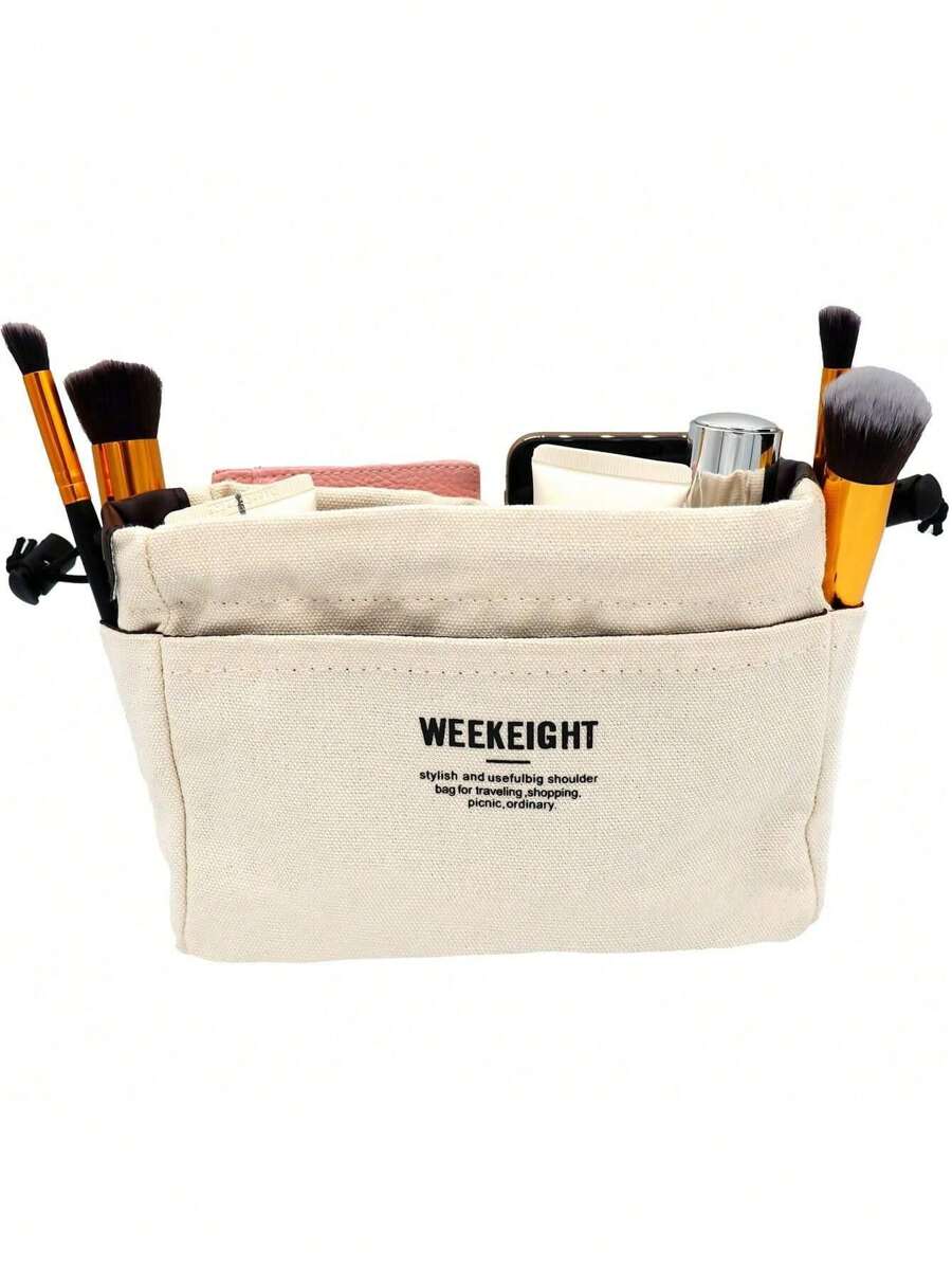 1pc Canvas Tote Bag Organizer Insert, Durable Purse Wallet Pouch Organizer, Multi-Pocket Cosmetic Storage Bag (2 Sizes) - Beige - View 1