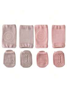 4 Pairs/Set Baby Crawling Anti-Slip Knee Pads And Socks For Toddler Knee Protection And Anti-Slip Short Socks On Smooth Ground - Multicolor - View 2