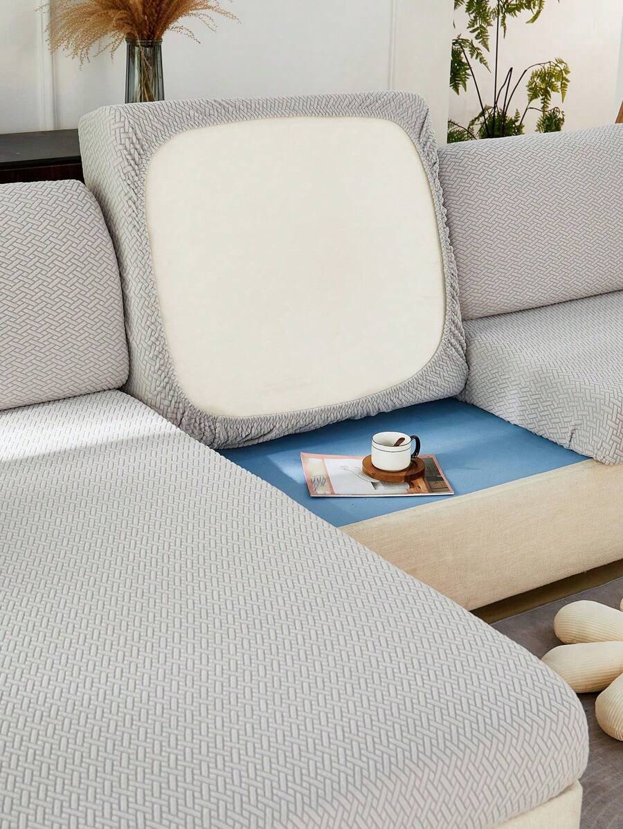 Thickened Jacquard Plush Half-Pack Sofa Seat Cushion Cover, High Elasticity And Stretchability - Light Grey - View 1
