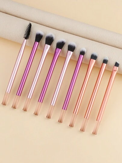 Bộ 9 cọ trang điểm mini cán dài bằng nhôm, gồm cọ đánh phấn phủ, cọ má hồng, cọ tán phấn mắt, cọ lông nylon siêu mềm, cọ che khuyết điểm, cọ kẻ lông mày, dụng cụ làm đẹp chuyên nghiệp đa chức năng, phù hợp cho người mới bắt đầu, bộ cọ trang điểm mắt du lịch.