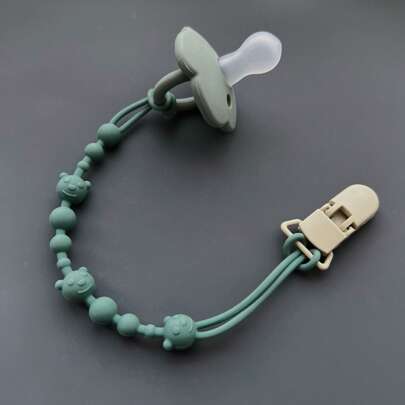 1 pieza Mordedor de chupete de silicona en forma de oso con cuerda anti-caída, clip de plástico, sin chupete