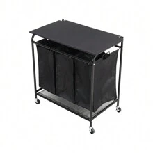 LIVINGANDHOME Living And Home Triple Bag Rolling Laundry Sorter With Lift-Up Ironing Board - Black - View 1