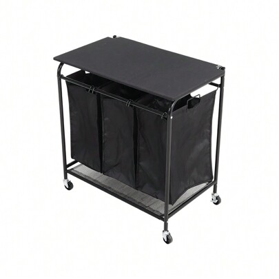 Living And Home Triple Bag Rolling Laundry Sorter With Lift-Up Ironing Board