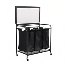 LIVINGANDHOME Living And Home Triple Bag Rolling Laundry Sorter With Lift-Up Ironing Board - Black - View 3