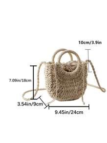 Bolso de hombro pequeño y casual para mujer, hecho a mano con asa redonda y cierre con cordón, en unicolor, adecuado para el verano. Un regalo ideal para vacaciones, vacaciones, bolso de paja, bolso de playa, necesidades de playa, artículos de playa y esenciales de verano, bolso de vacaciones de para el verano.