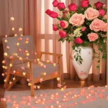 LED Rose Small Color Light Flashing Light String Light Bedroom Decoration Flower Battery Light Party Wedding Room Romantic Confession Light String - White Pink - View 8
