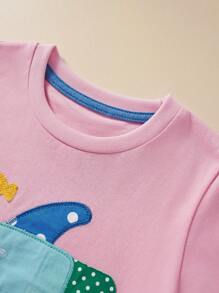 Young Girls' Casual Short Sleeve T-Shirt, Cartoon Little Fish Embroidery, Breathable And Stylish, Summer Collection - Pink - View 3