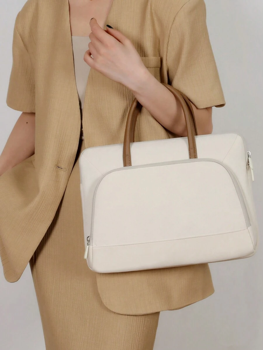 1件13寸14寸15寸多功能大容量电脑收纳手提单肩电脑包 - 米色 - 查看 1