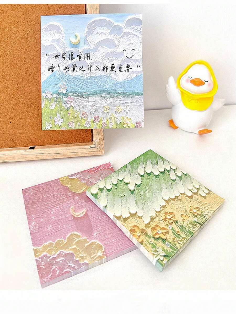 1 Giấy Ghi Chú Tranh Sơn Dầu Phong Cảnh Màu Ngẫu Nhiên, Với Giấy Dính Hai Mặt Để Trang Trí, Tuyệt Vời Để Ghi Nhớ Hàng Ngày, Thích Hợp Cho Cả Văn Phòng Và Sử Dụng Tại Nhà, Với Dải Ngang Để Dễ Dàng Tổ Chức Và Nhắc Nhở - nhiều màu - Xem 1