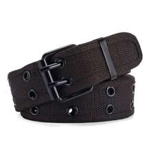 1pc Men's Double Prong Buckle Belt, Outdoor Vintage Canvas Belt, Fashionable All-Match Black Casual Belt, Gift For Boyfriend/ Elders, Suitable For Daily Wear