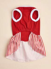 1pc Red Striped Bow Cheerleader Dress For Small/Medium Pet Dogs, Spring/Summer - Red - View 4