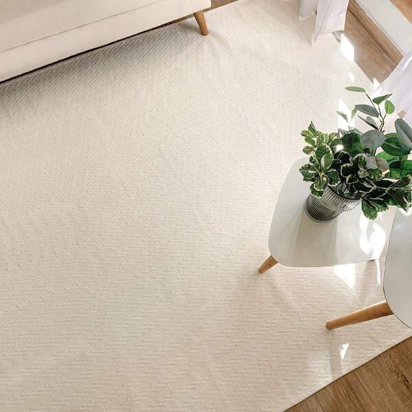 Tapete Grande Sala Quarto 2,00 x 2,50m 100% Algodão Natural Artesanal de Tear Cru Creme Geométrico Antiderrapante Lavável