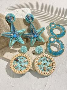 Hawaiian Beach Ocean Style Earrings Handmade Beaded Drop Earrings Shell Starfish Lobster Conch Women Earrings Mom Gift Christmas Thanksgiving Halloween Wedding Rave/Prom/Party/Daily/Beach Accessories Gift For Anniversary Valentine's Day Boho Jewelry Birthday Bridesmaid Gifts