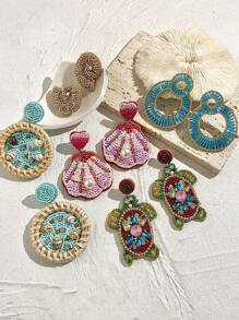 Hawaiian Beach Ocean Style Earrings Handmade Beaded Drop Earrings Shell Starfish Lobster Conch Women Earrings Mom Gift Christmas Thanksgiving Halloween Wedding Rave/Prom/Party/Daily/Beach Accessories Gift For Anniversary Valentine's Day Boho Jewelry Birthday Bridesmaid Gifts