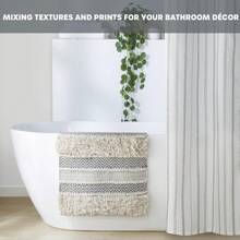 Bath Rug Hand-Woven Texture Shaggy Striped Soft & Water Absorbent, Boho Bathroom Décor Bath-Mats, Non-Slip Absorbent Quick Dry Mats For Tub, Shower Room, Asher - Grey - View 5