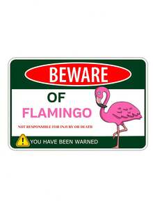 Letrero de metal Cuidado con el Flamenco, señal divertida de flamenco rosa, regalo para mujeres, decoración de pared para el dormitorio y el baño, 1 pieza, 30 x 20 cm