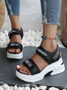 SHIHUA Black Chunky Heeled Sporty Sandals For Women, 2024 New Arrival. Platform Sole, 8cm Height Increased, Ideal For Summer Dresses
