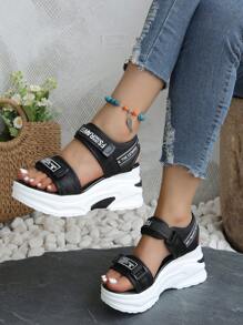 SHIHUA Black Chunky Heeled Sporty Sandals For Women, 2024 New Arrival. Platform Sole, 8cm Height Increased, Ideal For Summer Dresses