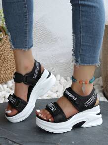 SHIHUA Black Chunky Heeled Sporty Sandals For Women, 2024 New Arrival. Platform Sole, 8cm Height Increased, Ideal For Summer Dresses