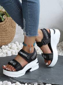 SHIHUA Black Chunky Heeled Sporty Sandals For Women, 2024 New Arrival. Platform Sole, 8cm Height Increased, Ideal For Summer Dresses