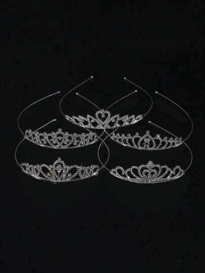 1 Set Silver Children's Hair Accessories Classic Elegant Crystal Crown Holiday Costume Accessories, Suitable For Kids Stage Performance, Runway, And Birthday Gifts