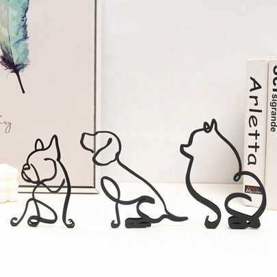 Dog Abstract Line Minimalist Wall Art Metal Sculpture Art Creative Ornaments Exquisite Home Office Desk Decoration Living Room Wall Decoration Best Gifts Birthday Graduation