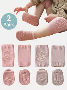 4 Pairs/Set Baby Crawling Anti-Slip Knee Pads And Socks For Toddler Knee Protection And Anti-Slip Short Socks On Smooth Ground - Multicolor - View 1