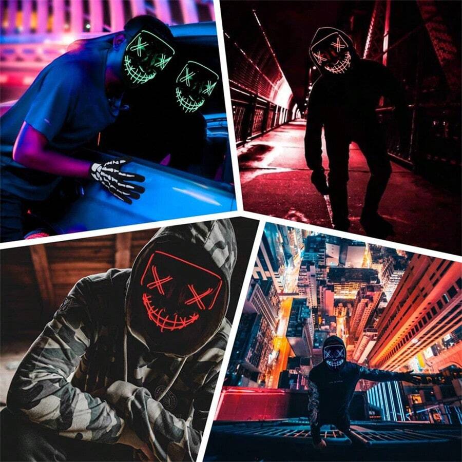 (1pc Random Style) Glowing Mask LED Party Horror Mask Ghost