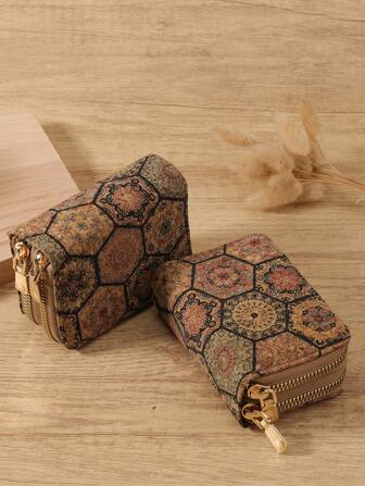 Double Zipper Versatile Coin Wallet Letter Graphic Card Holder Multi-Card Card Organizer For Storage Credit Cards School Supplies For School Dorm Room Vintage Western Wallet For Women Wallet Purse Wallet Small Wallet