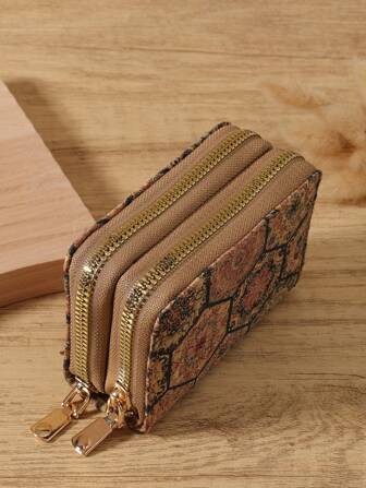 Double Zipper Versatile Coin Wallet Letter Graphic Card Holder Multi-Card Card Organizer For Storage Credit Cards School Supplies For School Dorm Room Vintage Western Wallet For Women Wallet Purse Wallet Small Wallet