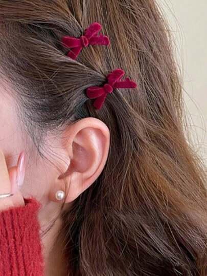 2 件装女士黑色植绒可爱蝴蝶结发夹，适合约会、派对、日常装扮和万圣节穿着