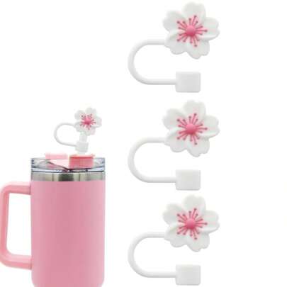 3PCS Flowers Straw Cover Cap For Cup,Silicone Material Straw Topper 10mm 0.4in Dust-Proof Reusable Straw Tip Covers, Suitable For Decoration All Beautiful Sippy Cups, Mother's Day Gift
