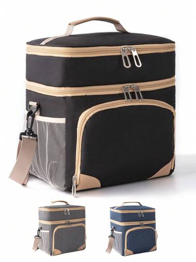 1pc Expandable Insulated Large Lunch Box, Double Layer Heavy Duty Lunch Bag, Leakproof Cooler Bag For Men Women Adult Shift Flight Beach Day Trip