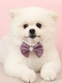 Pet Pearl Necklace With Colorful Butterfly Pendants, Beaded Cat And Dog Collar Accessory - Purple - View 3