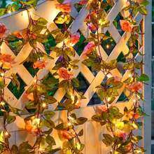 1pc 2m/78.7in Solar Powered Artificial Rose Decorative String Light, Solar Flower String Light, Atmospheric Artificial Flower Vine, For Home, Bedroom, Party, Holiday, Wedding, Christmas, Yard, Gifts, New Year, Birthday, Valentine's Day. All-Season Decorations.