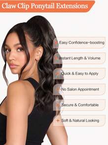 18" Ponytail Extension Claw Long Multi Layered Hair Fluffy Thick Water Wave Hair Jaw Clip In Fake Pony Tails Fake Hair Soft Natural Looking Synthetic Hairpiece For Women Brown With Caramel Blonde Highlights Hair Extensions - 間色 - 查看 9