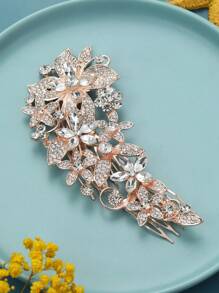 1pc Women's Silver-Tone Glass Rhinestone Wedding Hair Comb, Perfect For Bride Or Bridesmaid Royal Tiaras Valentine's Day Accessories - Silver - View 8