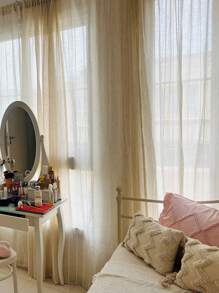 1 件天然亚麻垂直条纹简约窗帘，适用于客厅、卧室、阳台 - 半透明、隔热和隐私保护