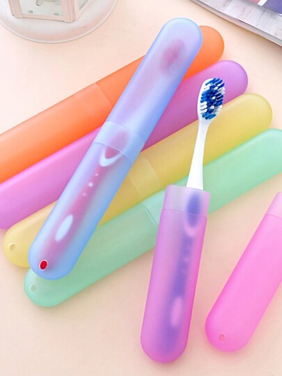 5pcs/1pc Random Distribution Toothbrush Box Travel Portable Set Candy Colored Frosted Felt Toothbrush Head Protective Cover Dustproof Dental Tool Storage Box