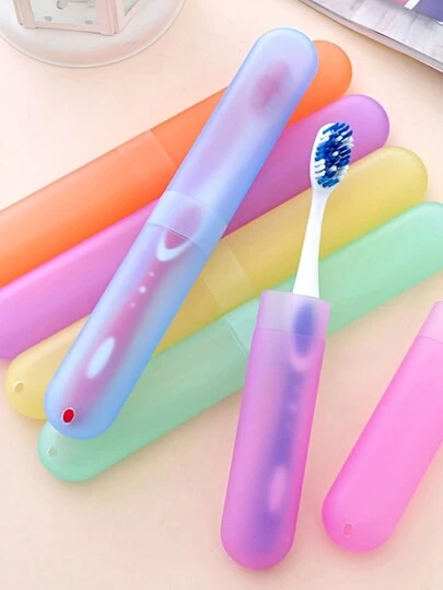 5pcs/1pc Random Distribution Toothbrush Box Travel Portable Set Candy Colored Frosted Felt Toothbrush Head Protective Cover Dustproof Dental Tool Storage Box