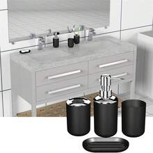 4pcs Simple Bathroom Accessories Set, Toothbrush Holder Soap Dish Dispenser Tumbler, Grey - Multicolor - View 12