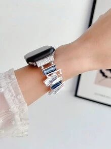 1 件女式创意时尚彩色不对称几何弹性锌合金手链表带兼容 Apple Watch 38 毫米 40 毫米 41 毫米 42 毫米 44 毫米 45 毫米 49 毫米，兼容 Ultra Ultra 2 SE 9 8 7 6 5 4 3 2 1 - 藍白銀色 - 查看 2